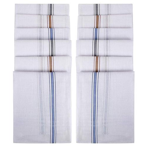 Men's Cotton Handkerchief White with Stripes - Pack of 12