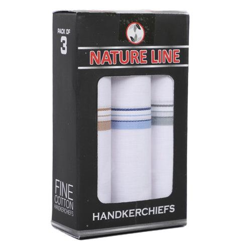 Men's Formal Cotton Handkerchiefs In White Color with Colored Stripes Pack of 3