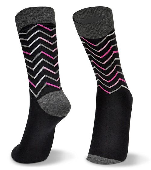 Men's Formal Crew Length Socks, Black Colors and Zigzag Design, Free Size,Pack of 1 ( Black )