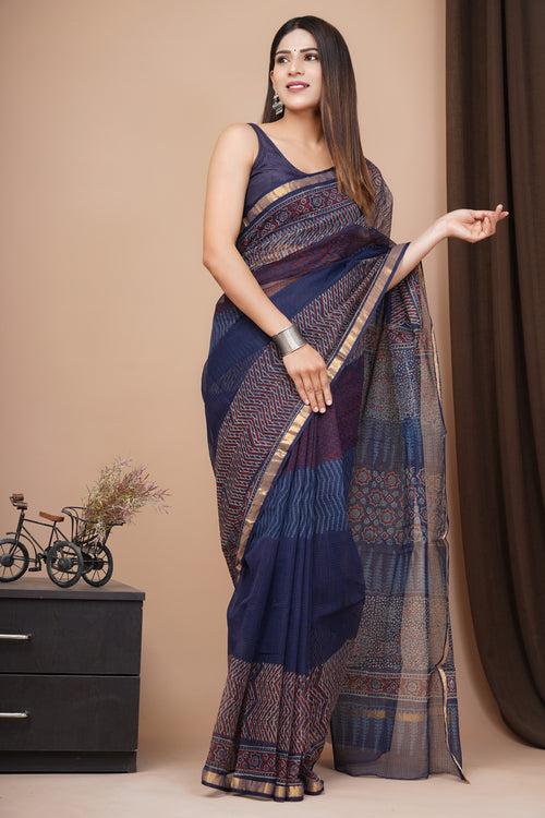 Hand Block Printed Kota Doria Saree