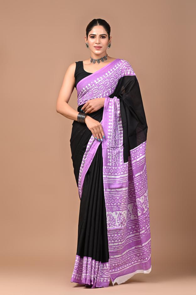 Exclusive Printed Pure Cotton Mulmul Saree With Blouse