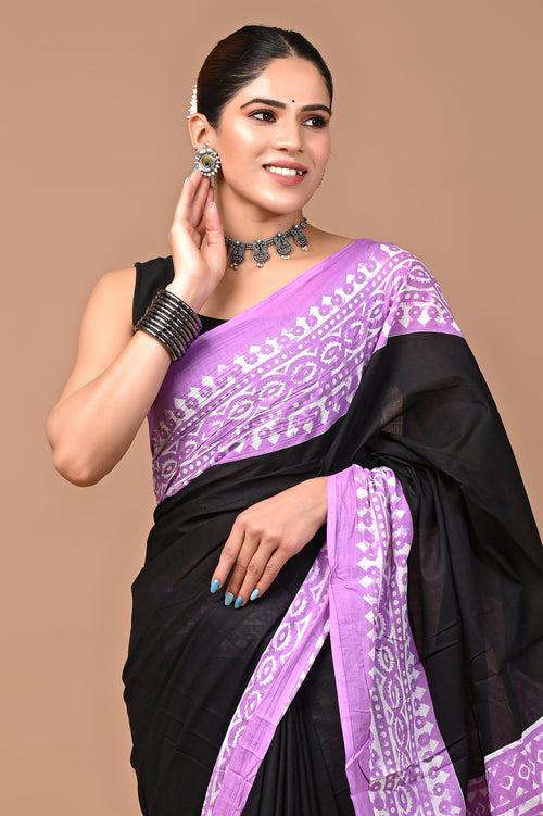 Exclusive Printed Pure Cotton Mulmul Saree With Blouse