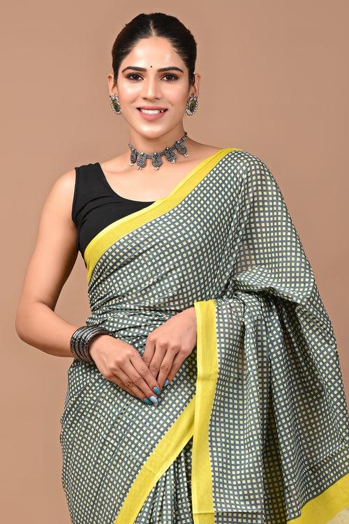 Exclusive Printed Pure Cotton Mulmul Saree With Blouse