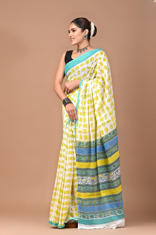 Exclusive Printed Pure Cotton Mulmul Saree With Blouse