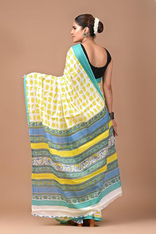 Exclusive Printed Pure Cotton Mulmul Saree With Blouse