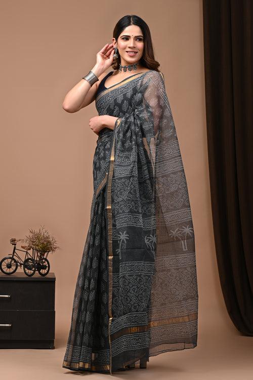 Jaipuri Block Printed Kota Doria Saree With Blouse