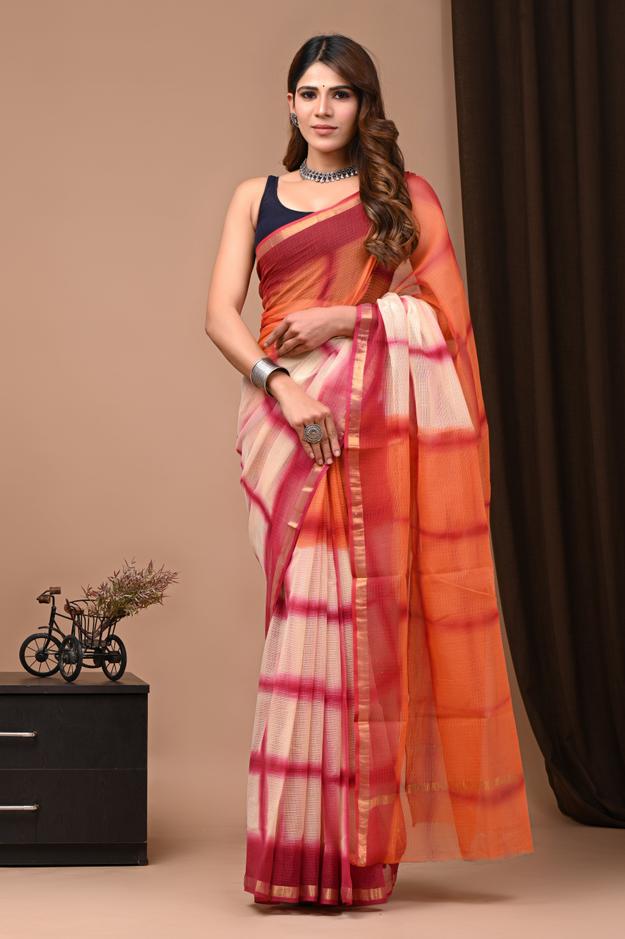 Crafts Moda Shibori Tie & Dye Kota Doria Saree With Blouse