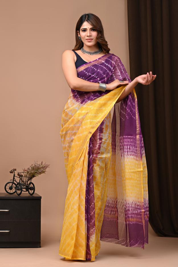 Crafts Moda Shibori Tie & Dye Kota Doria Saree With Blouse