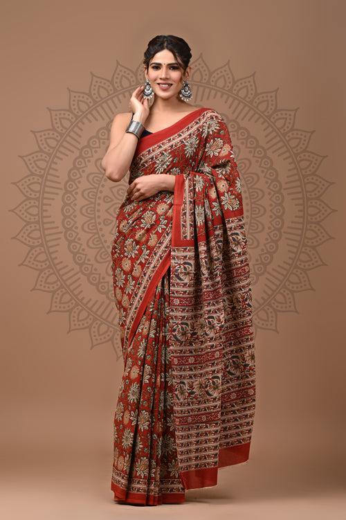 Hand Block Printed Pure Cotton Saree