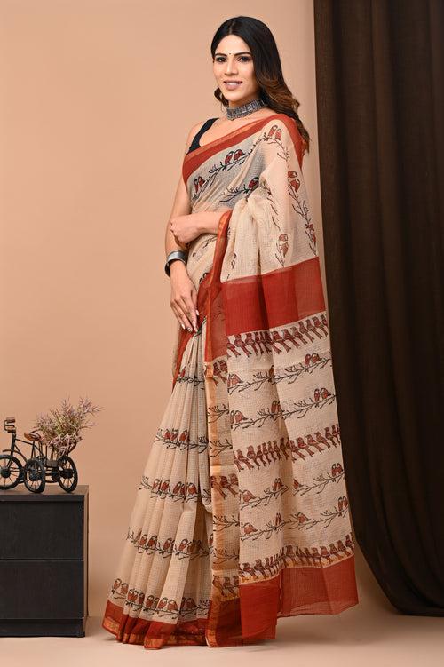 Exclusive Hand Block Printed Kota Doria Saree