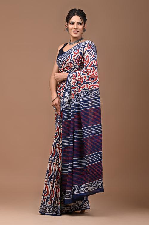 Pure Cotton Hand Block Printed Saree