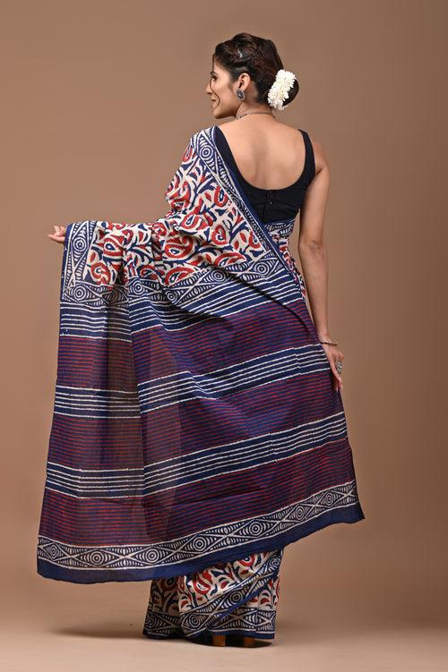 Pure Cotton Hand Block Printed Saree