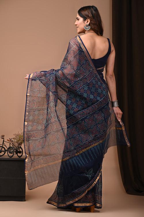 Exclusive Hand Block Printed Kota Doria Saree