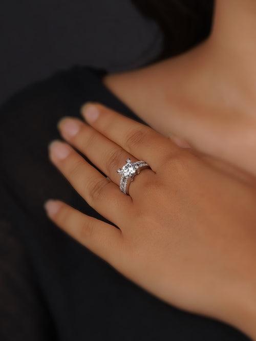 CZRNG78 - White Color Silver Plated Faux Diamond Ring