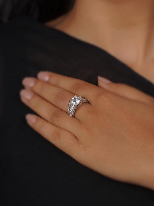 CZRNG83 - White Color Silver Plated Faux Diamond Ring