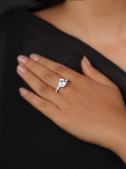 CZRNG87 - White Color Silver Plated Faux Diamond Ring