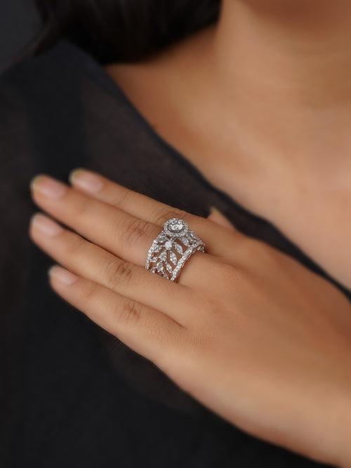 CZRNG88 - White Color Silver Plated Faux Diamond Ring