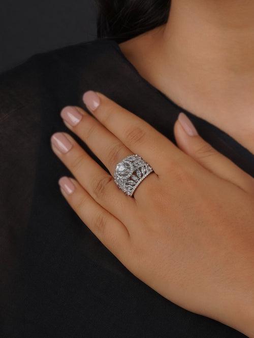 CZRNG90 - White Color Silver Plated Faux Diamond Ring