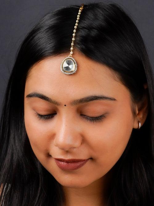 CZT26 - White Color Gold Plated Faux Diamond Maangteeka