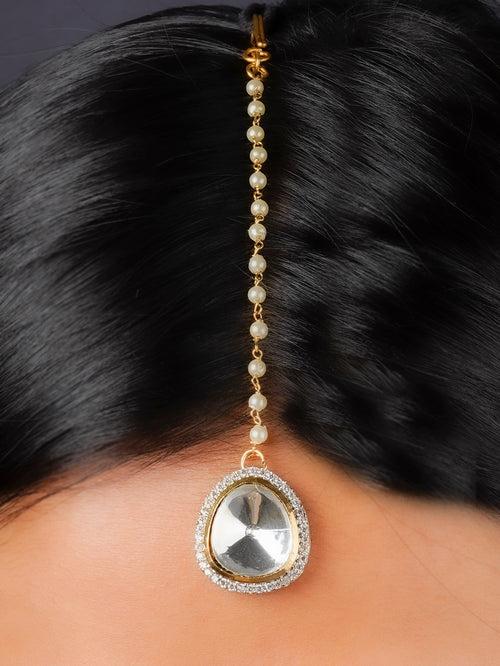 CZT26 - White Color Gold Plated Faux Diamond Maangteeka