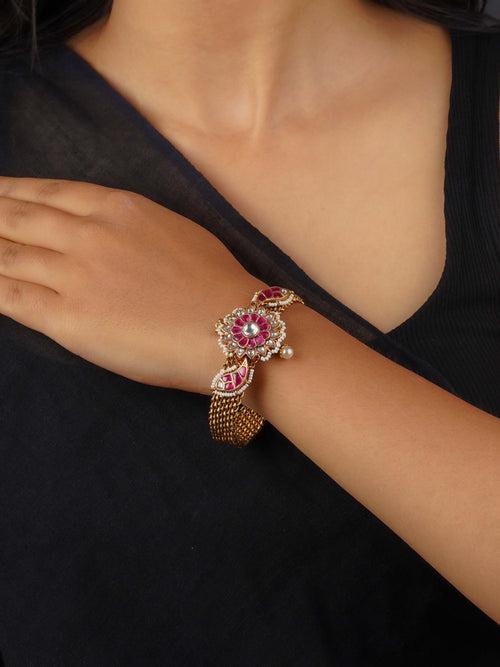 EK-BRAC12GP - Pink Color Gold Plated Tribal Bangles