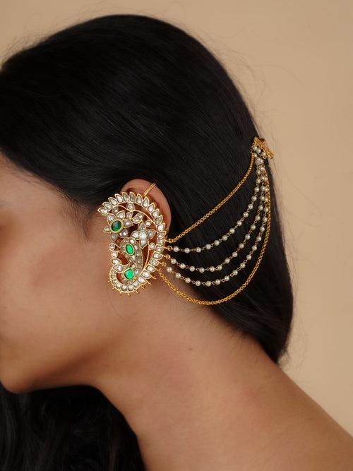 ME1160WGR - Green Color Gold Plated Jadau Kundan Earrings