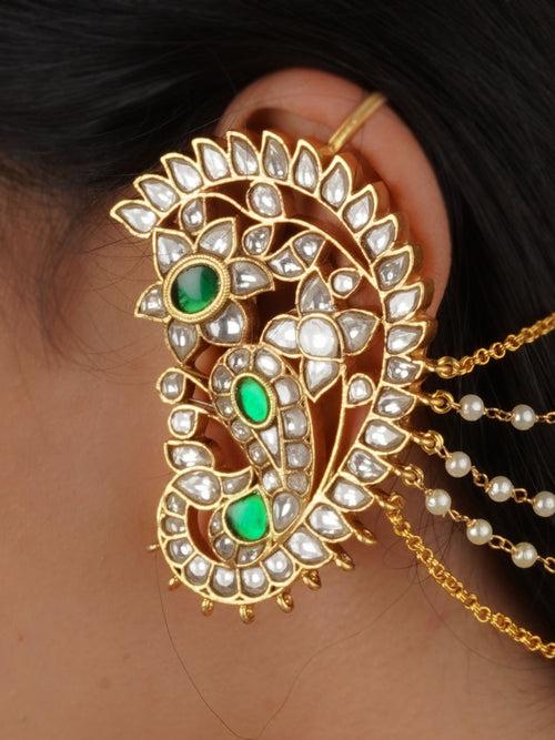 ME1160WGR - Green Color Gold Plated Jadau Kundan Earrings