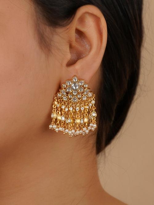 ME1176 - White Color Gold Plated Jadau Kundan Earrings