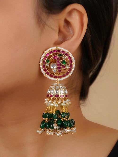 ME1186M - Multicolor Gold Plated Jadau Kundan Earrings