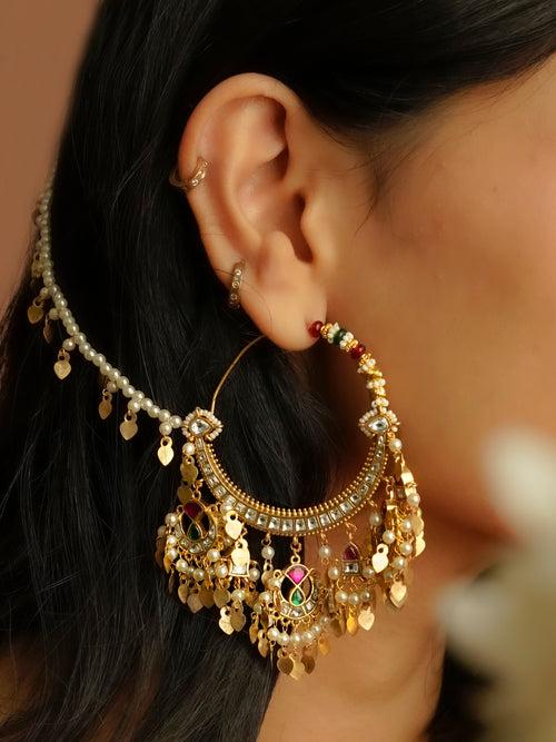 ME1211M - Multicolor Gold Plated Jadau Kundan Earrings