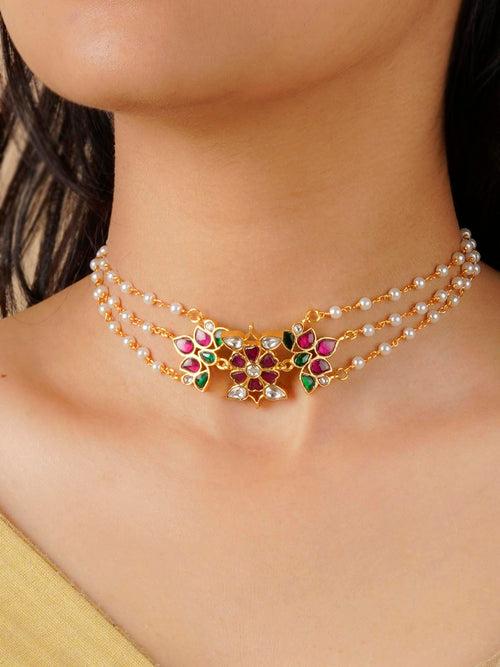 MN418M - Multicolor Gold Plated Jadau Kundan Necklace