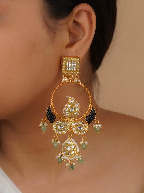 MR-E197 - Black Color Gold Plated Mishr Earrings