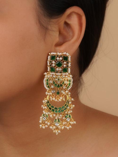 MR-E211WGR - Green Color Gold Plated Mishr Earrings