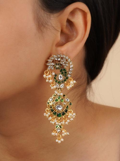 MR-E213WGR - Green Color Gold Plated Mishr Earrings