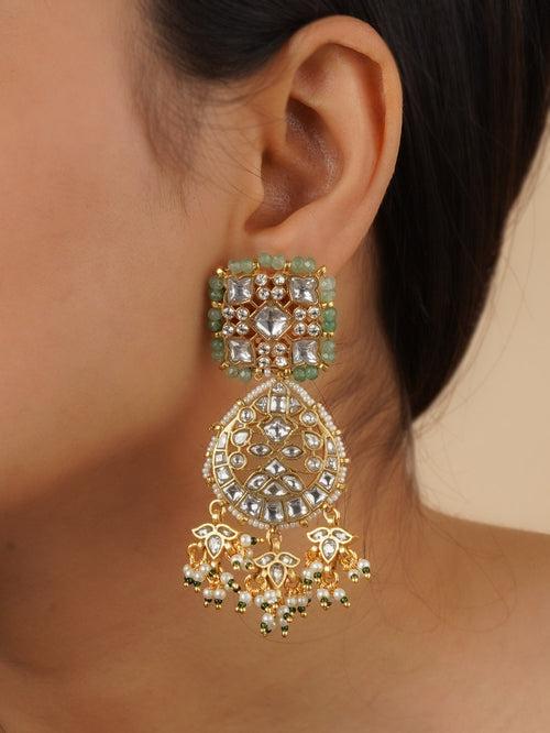 MR-E214 - White Color Gold Plated Mishr Earrings