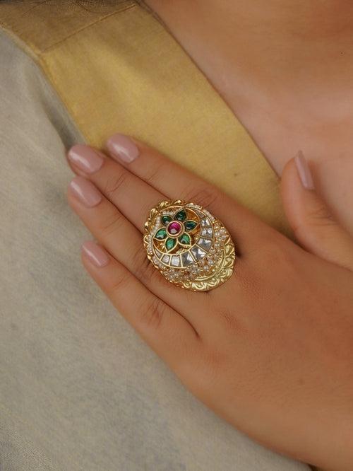 MR-RNG33M - Multicolor Gold Plated Mishr Ring