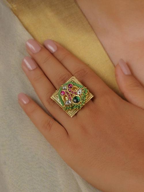 MR-RNG35M - Multicolor Gold Plated Mishr Ring