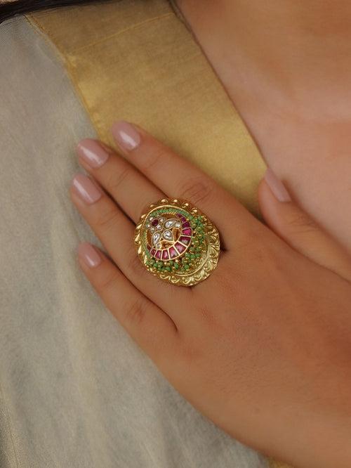 MR-RNG37WP - Pink Color Gold Plated Mishr Ring