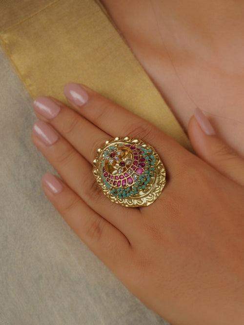 MR-RNG41WP - Pink Color Gold Plated Mishr Ring