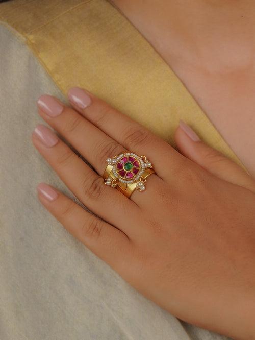 MR-RNG46P - Pink Color Gold Plated Mishr Ring