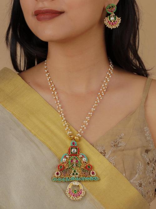 MR-S700M - Multicolor Gold Plated Mishr Necklace Set