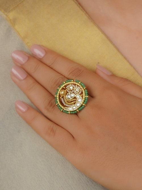 MRNG168Y - White Color Gold Plated Jadau Kundan Ring