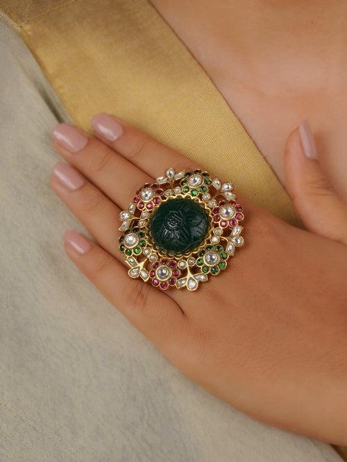 MRNG177MA - Multicolor Gold Plated Jadau Kundan Ring