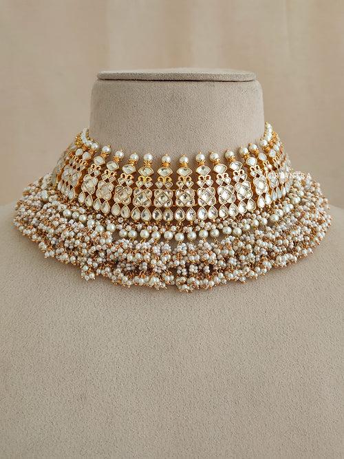 MS1880Y - White Color Gold Plated Jadau Kundan Necklace Set