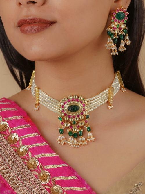 MS1961MA - Multicolor Gold Plated Jadau Kundan Necklace Set