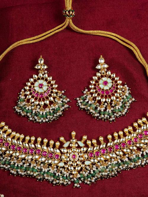 MS2037M - Multicolor Gold Plated Jadau Kundan Bridal Necklace Set
