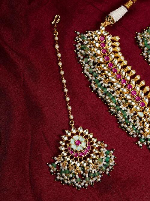 MS2037M - Multicolor Gold Plated Jadau Kundan Bridal Necklace Set