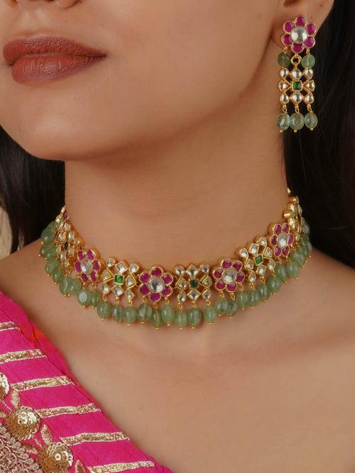 MS2093M - Multicolor Gold Plated Jadau Kundan Necklace Set