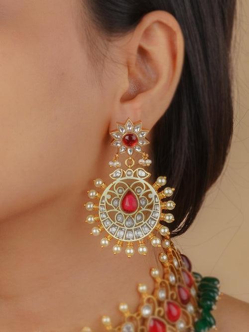 MS2096WR - Red Color Gold Plated Jadau Kundan Necklace Set