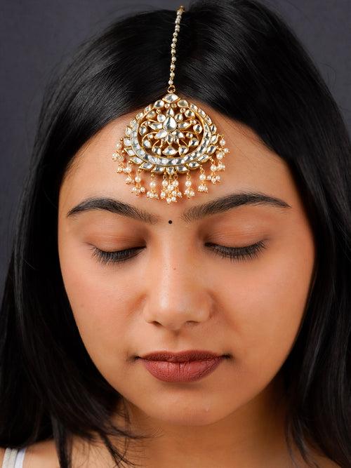 MT441W - White Color Gold Plated Jadau Kundan Maangteeka